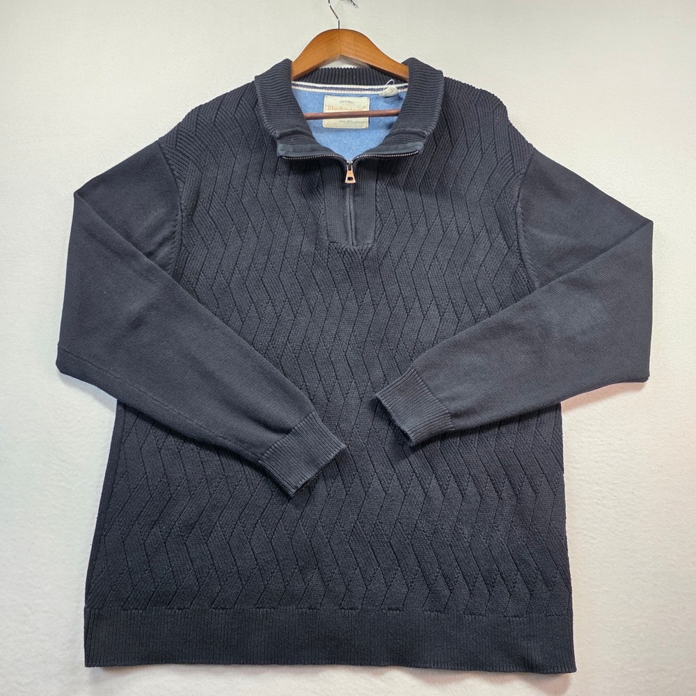 Weatherproof Vintage Men's 1/4 Zip Cotton Knit Sweater Pullover Navy Blue XXL - Picture 2 of 9